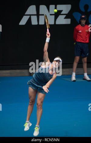 Melbourne, Australien. 16 Jan, 2019. Anastasia Pavlyuchenkova Russlands konkurriert bei der zweiten Runde der Frauen Match gegen kiki Bertens der Niederlande bei den Australian Open 2019 in Melbourne, Australien, Jan. 16, 2019. Credit: Hu Jingchen/Xinhua/Alamy leben Nachrichten Stockfoto