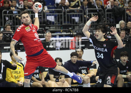 Berlin, Deutschland. 15. Jan 2019. Während der IHF Männer Wm 2019: Gruppe A handball Match zwischen Korea und Serbien am 15. Januar 2019 in der Mercedes-Benz Arena in Berlin, Deutschland - Foto Laurent Lairys/DPPI Credit: Laurent Lairys/Agence Locevaphotos/Alamy leben Nachrichten Stockfoto