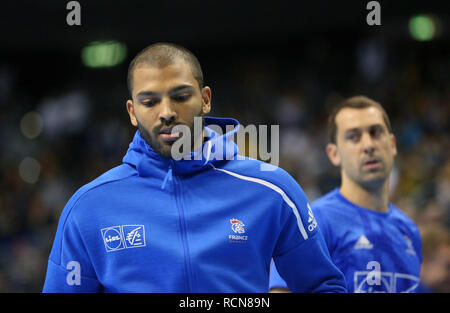 Berlin, Deutschland. 15. Januar, 2019. Nicolas Claire (L) und Mickael Guigou (R) für Frankreich während der Aufwärmphase vor dem Spiel Quelle: Mickael Chavet/Alamy leben Nachrichten Stockfoto