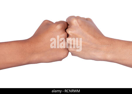 Weibliche Hände bilden der Zeichen mit Fäusten geschlossen einander berühren. Stockfoto