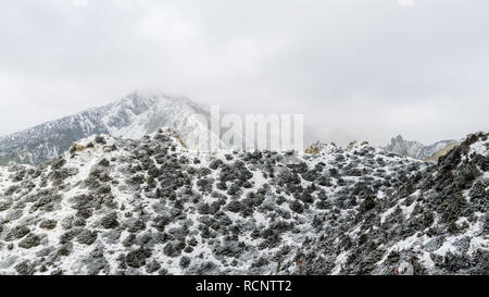 Landschaft in der Nähe von Manang auf dem Weg nach Yak Kharka nach Schneefall, Annapurna Umrundung, Nepal Stockfoto