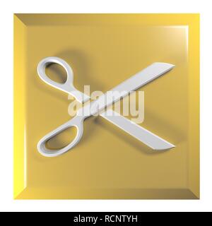 Symbol Schere gelb-orange Push Button - 3D Rendering illustration Stockfoto