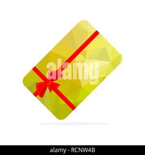 Geschenkkarte mit roter Schleife und Bänder. Vector Illustration. Geschenkkarte mit Geometrische vieleckige Hintergrund Stock Vektor