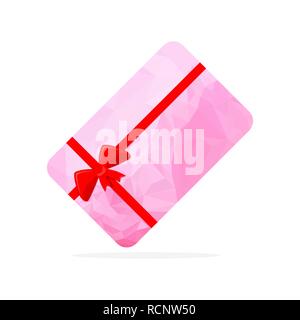 Geschenkkarte mit roter Schleife und Bänder. Vector Illustration. Geschenkkarte mit Geometrische vieleckige Hintergrund Stock Vektor
