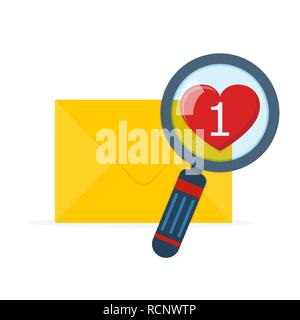 Mail Umschlag mit Lupe in flacher Ausführung. Vector Illustration. Mail Kontrolle Konzept. Stock Vektor