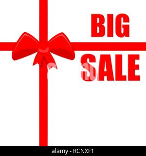 Big Verkauf Banner mit Geschenk bogen und farbband. Vector Illustration. Red Bug auf weißem Hintergrund. Stock Vektor