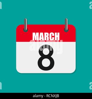 Kalender für März 8, Tag der Frauen. Vector Illustration. Einfache farbige Symbol Kalender in flacher Ausführung Stock Vektor