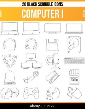 Schwarzen Symbole/Icons auf dem Computer. Dieses Icon Set ist perfekt für kreative Menschen und Designer, die das Thema Technik in ihrem grafischen müssen d Stock Vektor