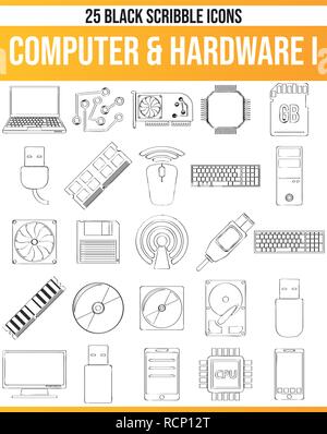 Schwarzen Symbole/Icons auf dem Computer. Dieses Icon Set ist perfekt für kreative Menschen und Designer, die das Problem mit der Hardware in Ihrer grafischen Designs benötigen. Stock Vektor