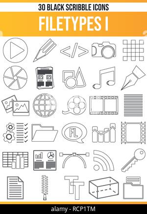 Schwarzen Symbole/Icons auf Dateierweiterungen. Dieses Icon Set ist perfekt für kreative Menschen und Designer, die das Thema Dateityp in Ihrer grafischen benötigen Stock Vektor