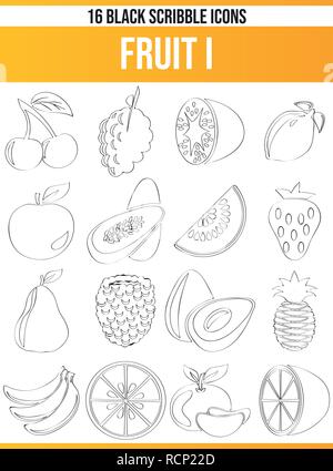 Schwarzen Symbole/Icons auf Obst. Dieses Icon Set ist perfekt für kreative Menschen und Designer, die das Thema der Früchte in ihrer grafischen Designs benötigen. Stock Vektor