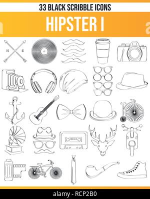 Schwarzen Symbole/Icons auf Hipster. Dieses Icon Set ist perfekt für kreative Menschen und Designer, die das Thema Hipster in ihrem grafischen Design benötigen Stock Vektor