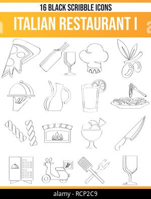 Schwarzen Symbole/Icons auf italienisches Essen. Dieses Icon Set ist perfekt für kreative Menschen und Designer, die Gegenstand von Italien in ihrem grafischen de benötigen Stock Vektor