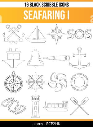 Schwarzen Symbole/Icons auf die Seefahrt. Dieses Icon Set ist perfekt für kreative Menschen und Designer, die nautischen Thema in ihrem grafischen Designs benötigen Stock Vektor