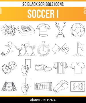 Schwarzen Symbole/Icons über Fußball. Dieses Icon Set ist perfekt für kreative Menschen und Designer, die das Thema Fußball in Ihrer Grafik de benötigen Stock Vektor