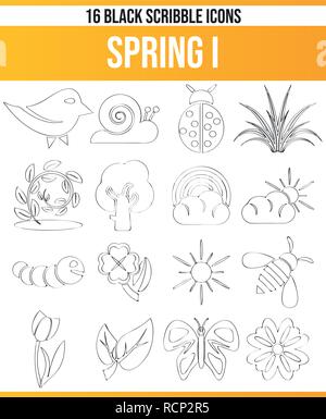 Schwarzen Symbole/Icons auf dem Thema Frühling. Dieses Icon Set ist perfekt für kreative Menschen und Designer, die das Thema der Frühling in Ihrer Grafik benötigen Stock Vektor