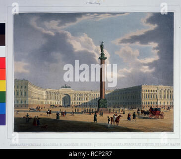 Die Alexander-Spalte. Blick von der Hauptarmee Hauptquartier. Museum: A.Puschkin Memorial Museum, St. Petersburg. Autor: Arnout, Louis Jules. Stockfoto