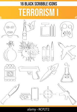 Schwarzen Symbole/Icons auf Kriminalität. Dieses Icon Set ist perfekt für kreative Menschen und Designer, die die Frage des Terrorismus in Ihrer grafischen Designs benötigen Stock Vektor