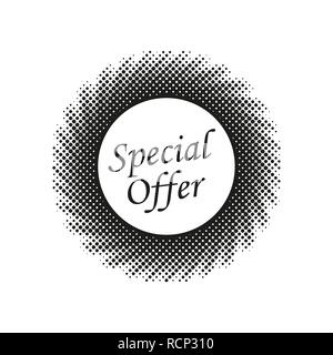 Angebot, grunge Kreis mit halftone Wirkung. Vector Illustration. Verkauf Banner in flacher Ausführung isoliert Stock Vektor