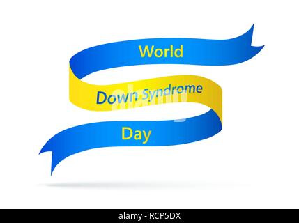 Farbband für Welt Down-syndrom Tag. Vector Illustration. 21. März. Band mit Schriftzug, isoliert. Stock Vektor