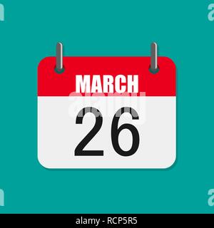 Symbol Kalender, Welt Epilepsie Tag. Vector Illustration. Kalender für März 26 in flacher Ausführung. Stock Vektor
