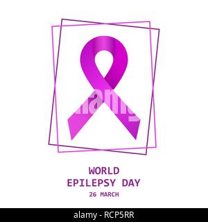 Symbol für die Welt Epilepsie Tag. Vector Illustration. 26. März. Purple ribbon im Rahmen, isoliert. Stock Vektor