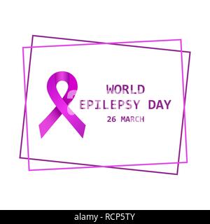 Symbol für die Welt Epilepsie Tag. Vector Illustration. 26. März. Purple ribbon im Rahmen, isoliert. Stock Vektor