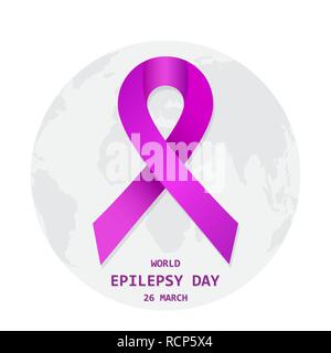 Symbol für die Welt Epilepsie Tag mit Kugel. Vector Illustration. 26. März. Purple ribbon isoliert. Stock Vektor