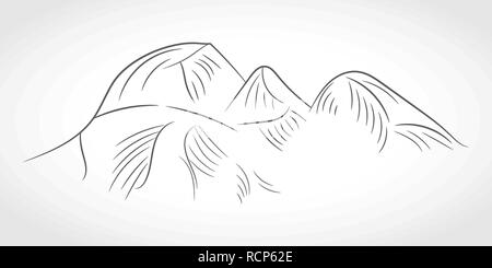 Abstrakte Hand gezeichnet Berge in flacher Ausführung. Vector Illustration. Graue Gebirge Symbol auf weißem Hintergrund Stock Vektor