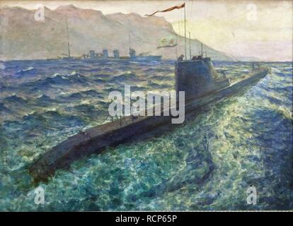 U-Boot. Museum: Staatliche Museums- und Ausstellungszentrum ROSIZO, Moskau. Autor: Deykin, Boris Nikolajewitsch. Stockfoto