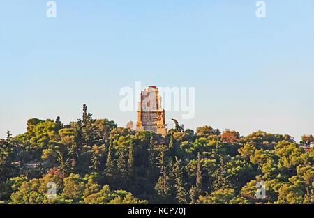 Philopappos wie von der Akropolis in Athen, Griechenland gesehen Stockfoto