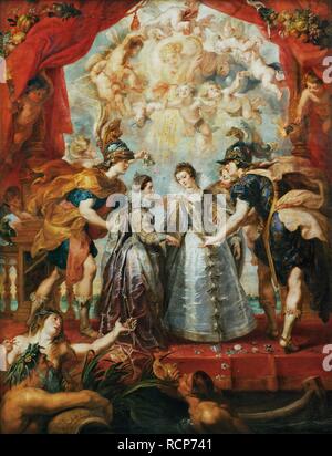 Der Austausch der Prinzessinnen an der spanischen Grenze. (Marie de Medici Zyklus). Museum: Musée du Louvre, Paris. Autor: RUBENS, Pieter Paul. Stockfoto