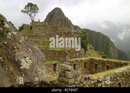 Alten Inka-Zitadelle Machu Picchu, zu den neuen sieben Wunder der Welt in der Region Cusco, Urubamba Provinz, archäologische Stätte in Peru Stockfoto