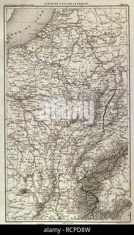 Napoleonischen Karte. Osten Frankreichs. Atlas de l'Histoire du Consulat et de l'Empire. Geschichte des Konsulats und des Empire von Frankreich unter Napoleon von Marie Joseph Louis Adolphe Thiers (1797-1877). Zeichnungen von Dufour, Stiche von Dyonnet. In Paris, 1864 bearbeitet werden. Stockfoto