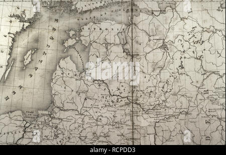 Napoleonischen Karte. Russland. Detail der Baltischen Staaten und den Golf von Finnland. Atlas de l'Histoire du Consulat et de l'Empire. Geschichte des Konsulats und des Empire von Frankreich unter Napoleon von Marie Joseph Louis Adolphe Thiers (1797-1877). Zeichnungen von Dufour, Stiche von Dyonnet. In Paris, 1864 bearbeitet werden. Stockfoto