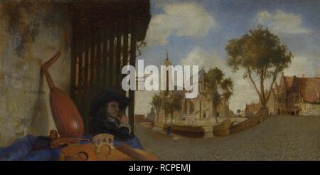 Eine Ansicht von Delft, mit einem Musikinstrument Verkäufer abgewürgt. Museum: National Gallery, London. Autor: FABRITIUS, Carel. Stockfoto