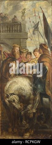 Könige Clothar und Dagobert Streit mit einem Herald vom Kaiser Mauritius. Skizze für hohe Altarbild, St. Bavo, Gent. Museum: National Gallery, London. Autor: RUBENS, Pieter Paul. Stockfoto