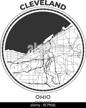 T-Shirt map Abzeichen von Cleveland, Ohio. T-Shirt print Typografie label Abzeichen Emblem. Vector Illustration Stock Vektor