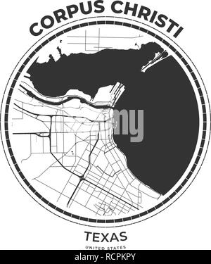 T-Shirt map Abzeichen des Corpus Christi, Texas. T-Shirt print Typografie label Abzeichen Emblem. Vector Illustration Stock Vektor