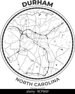 T-Shirt map Abzeichen von Durham, North Carolina. T-Shirt print Typografie label Abzeichen Emblem. Vector Illustration Stock Vektor