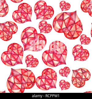 Aquarell geometrischen Herzen nahtlose Muster für Stoff-, Textil-, Textur, Geschenkpapier, Wallpaper, Karten, Web Design. Abbildung gezeichnet Stockfoto