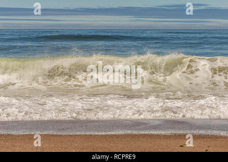 Große brechen Ocean Wave an einem Sandstrand an der Westküste des Pazifischen Ozeans Stockfoto