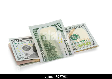 Stapel von US-Dollar Banknoten, auf weißem Hintergrund, Clipping-Pfad enthalten Stockfoto