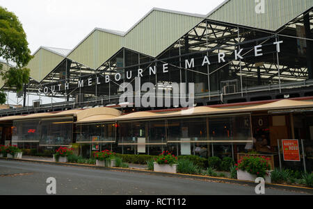 5. Januar 2019, Melbourne, Australien: Außenansicht des South Melbourne Markt mit Namen in Melbourne, Victoria, Australien Stockfoto