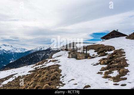 Alm im Winter, Val di Sole, Gemeinde Pellizzano, Provinz Trient, Region Trentino, Italien, Europa Stockfoto