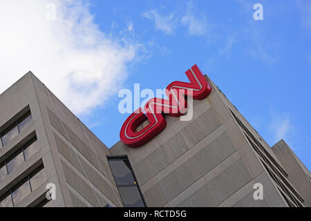 ATLANTA, GA - Blick auf das CNN Center, der Welt Sitz der CNN News Network in der Innenstadt von Atlanta, Georgia. Stockfoto