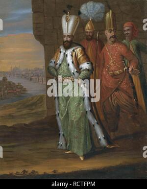 Sultan Ahmed III. (1673-1736) und seinem Gefolge. Museum: private Sammlung. Autor: vanmour (Van Mour), Jean-Baptiste. Stockfoto