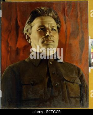 Portrait von Sergej Kirow (1886-1934). Museum: State Central Military Museum, Moskau. Autor: Brodsky, Isaak Izrailevich. Stockfoto