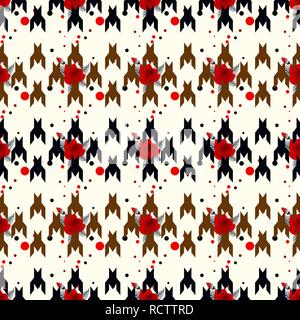 Jagdhunde - Zahn nahtlose Vektor patternwit rote Blume. Geometrische Drucken in Schwarzweiß und Farbe. Klassischen englischen Hintergrund Glen plaid Glenurquhart prüfen für Modedesign.eps 10. Stock Vektor