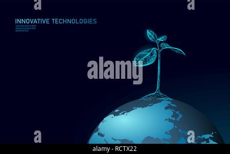 Pflanze sprießen Ökologische abstraktes Konzept. 3D-Render Sämling Baum Blätter. Planeten Erde Natur Umwelt wachsen Leben eco polygon Dreiecke Low Poly Vector Illustration Stock Vektor